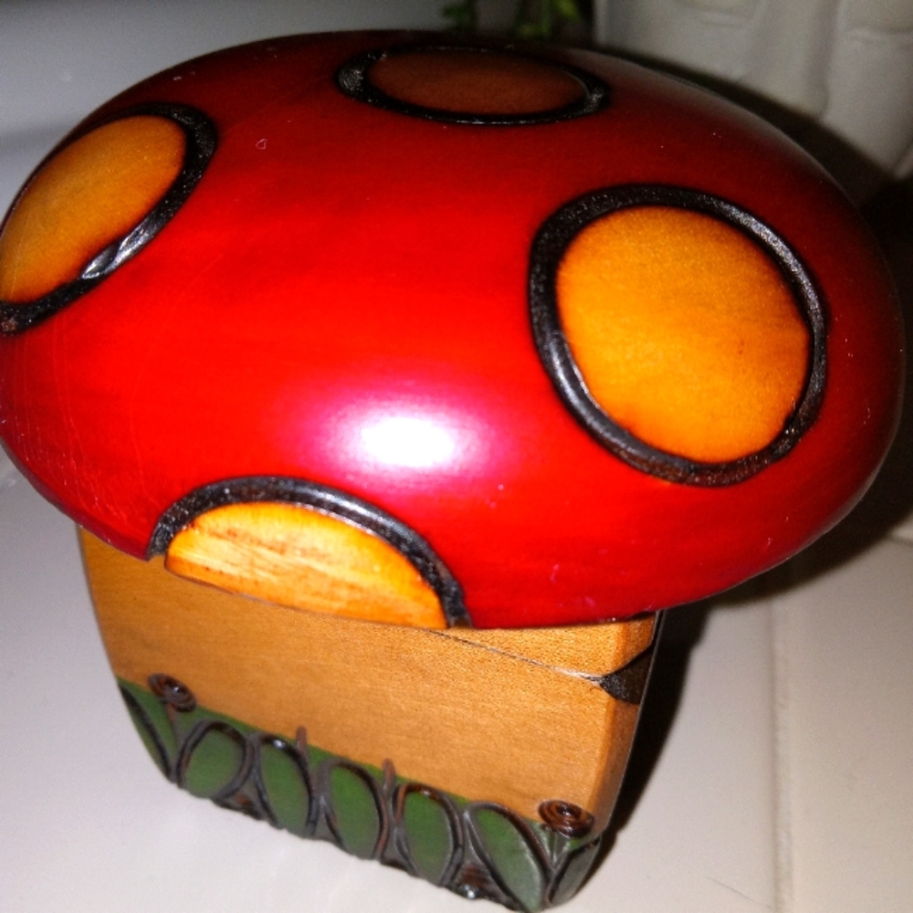 Beautiful, Wood-Burned, Mushroom 🍄 Keepsake Box from Poland-BNWT